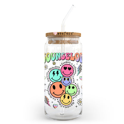 Counselor Retro Smile Face  20oz Libbey Glass Can UV DTF or Sublimation Decal - Weefers