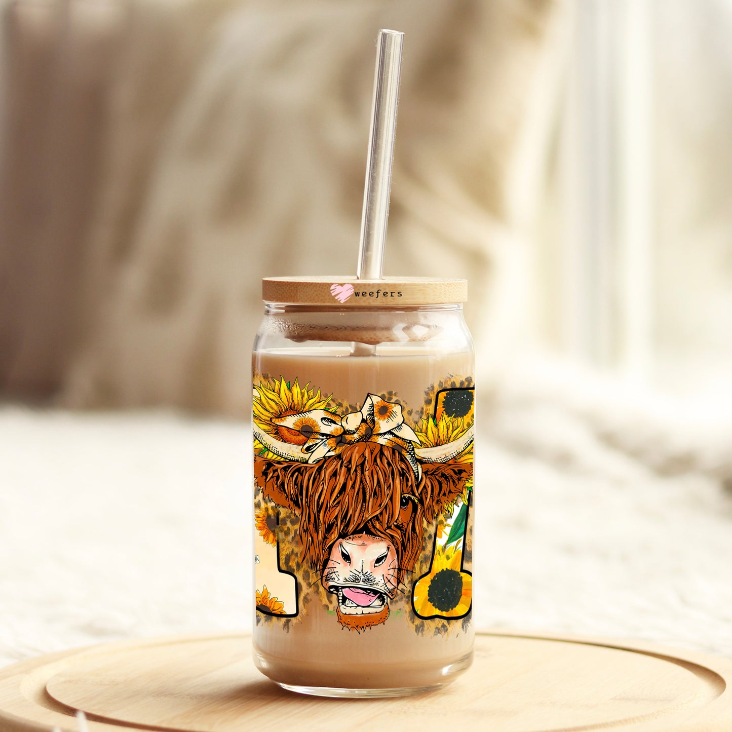 Mom Highlander Cow 16oz Libbey Glass Can UV DTF or Sublimation Wrap - Decal Transfer - Weefers