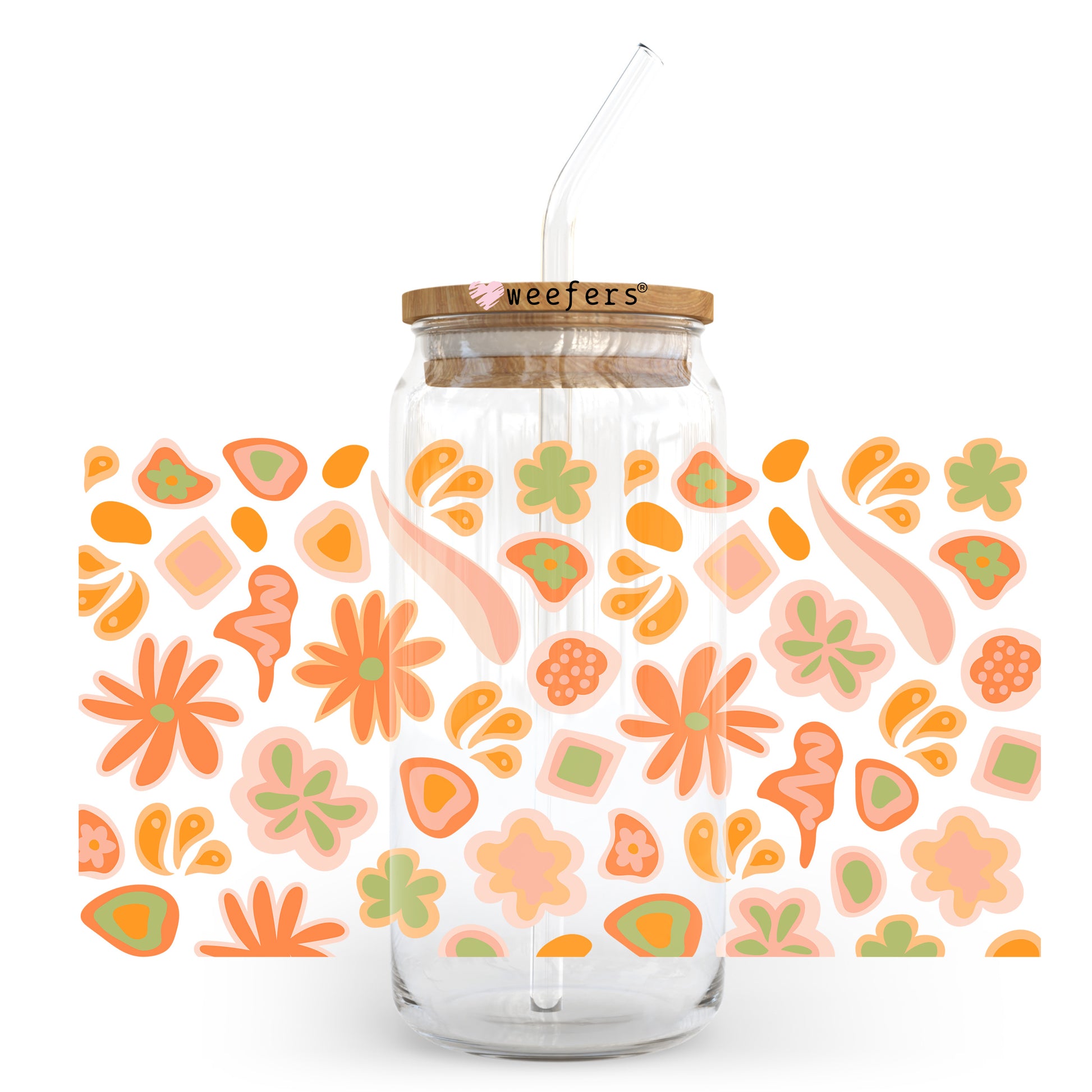 Groovy Orange Flowers 20oz Libbey Glass Can UV DTF or Sublimation Wrap - Decal - Weefers