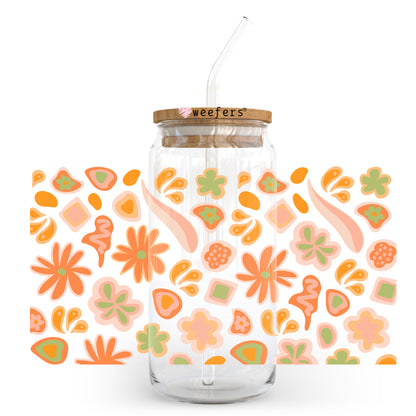 Groovy Orange Flowers 20oz Libbey Glass Can UV DTF or Sublimation Wrap - Decal - Weefers