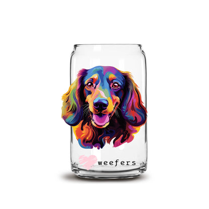 Dachshund Colorful Watercolor 16oz Libbey Glass Can UV DTF or Sublimation Wrap - Decal - Weefers