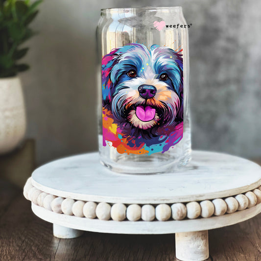 Havanese Colorful Watercolor 16oz Libbey Glass Can UV DTF or Sublimation Wrap - Decal - Weefers