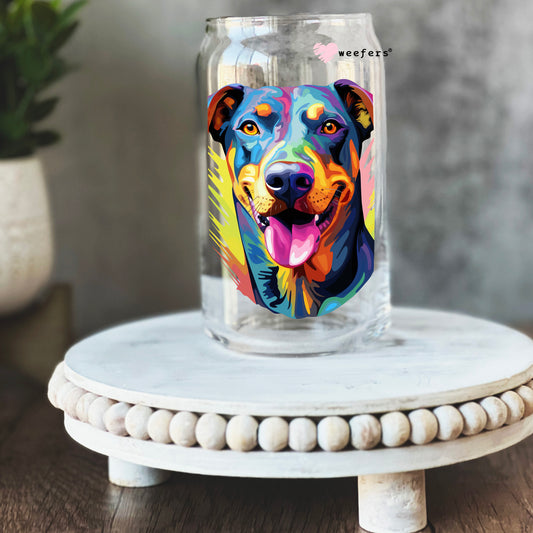 Doberman Colorful Watercolor 16oz Libbey Glass Can UV DTF or Sublimation Wrap - Decal - Weefers