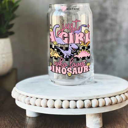 Just a Girl Who Loves Dinosaurs 16oz Libbey Glass Can UV DTF or Sublimation Wrap - Decal - Weefers