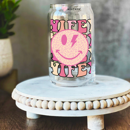 Wifey Wifey Wifey Smile Face 16oz Libbey Glass Can UV DTF or Sublimation Wrap Decal Transfer - Weefers