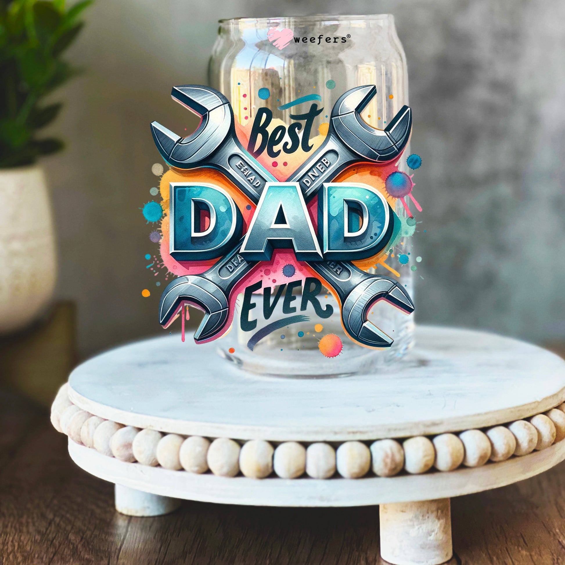 Best Dad Ever Wrench 16oz Libbey Glass Can UV DTF or Sublimation Wrap Decal Transfer - Weefers