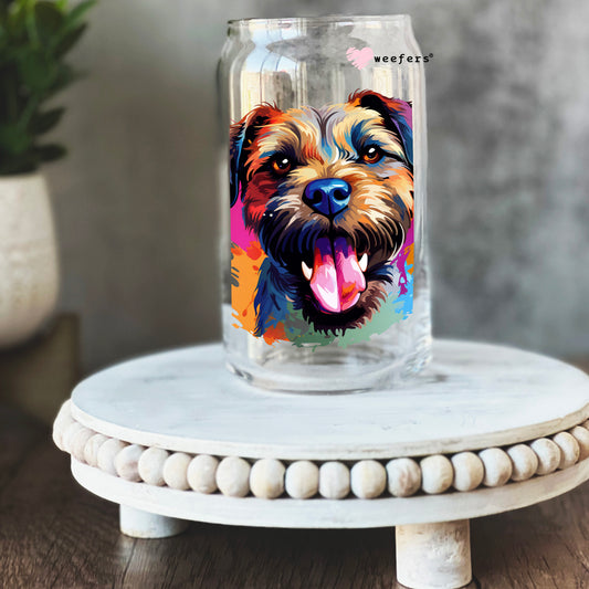 Border Terrier Colorful Watercolor 16oz Libbey Glass Can UV DTF or Sublimation Wrap - Decal - Weefers