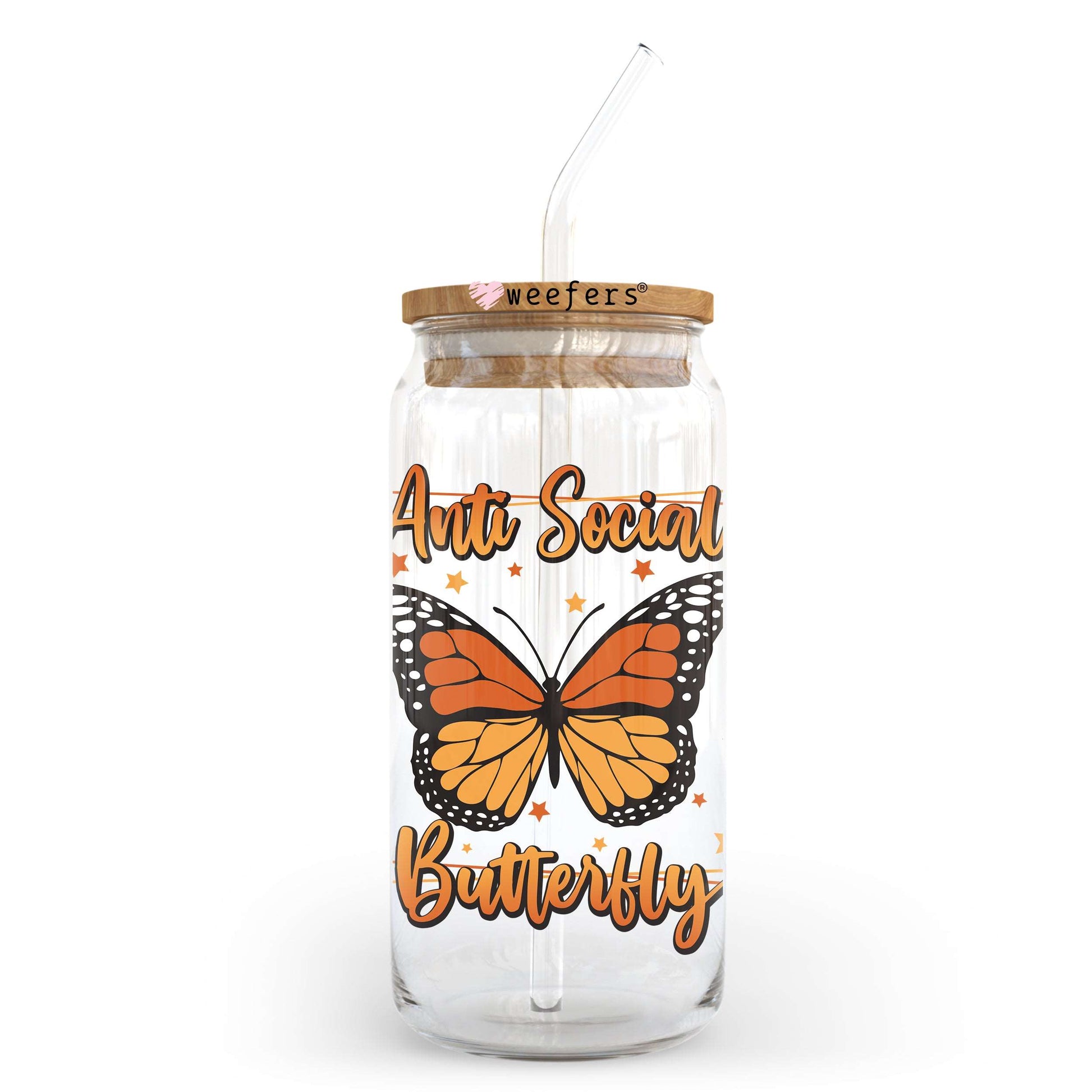 Anti Social Butterfly 20oz Libbey Glass Can UV DTF or Sublimation Wrap - Decal - Weefers