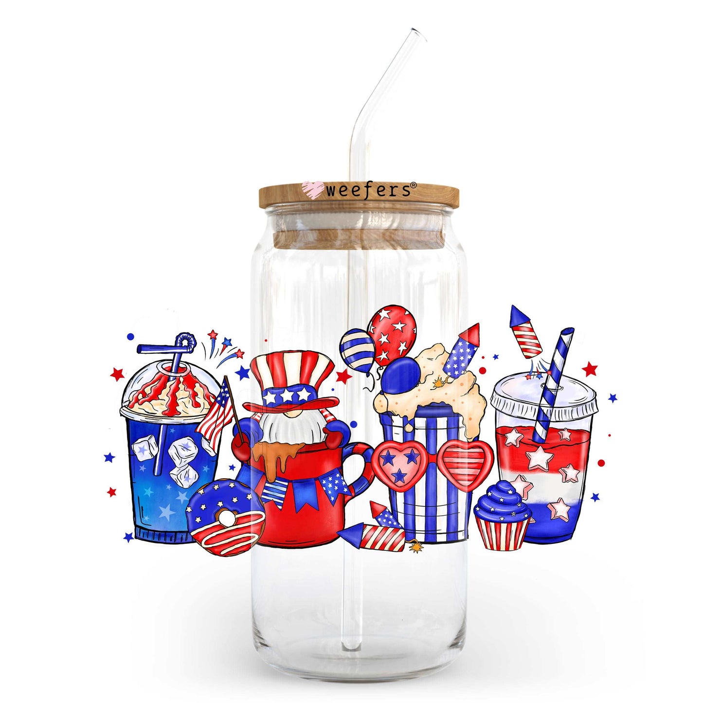 4th of July Coffee Latte 20oz Libbey Glass Can, 34oz Hip Sip, 40oz Tumbler UV DTF or Sublimation Decal Transfer - Weefers