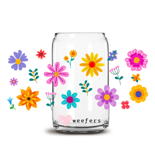 Colorful Summer Flowers 16oz Libbey Glass Can UV DTF or Sublimation Wrap - Decal Transfer - Weefers