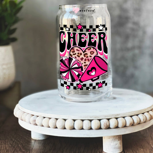 Cheer Hot Pink and Black 16oz Libbey Glass Can UV DTF or Sublimation Wrap - Decal - Weefers