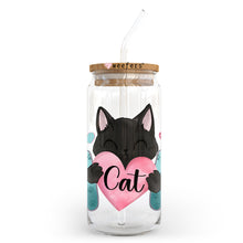 Load image into Gallery viewer, a glass jar with a cat holding a heart

