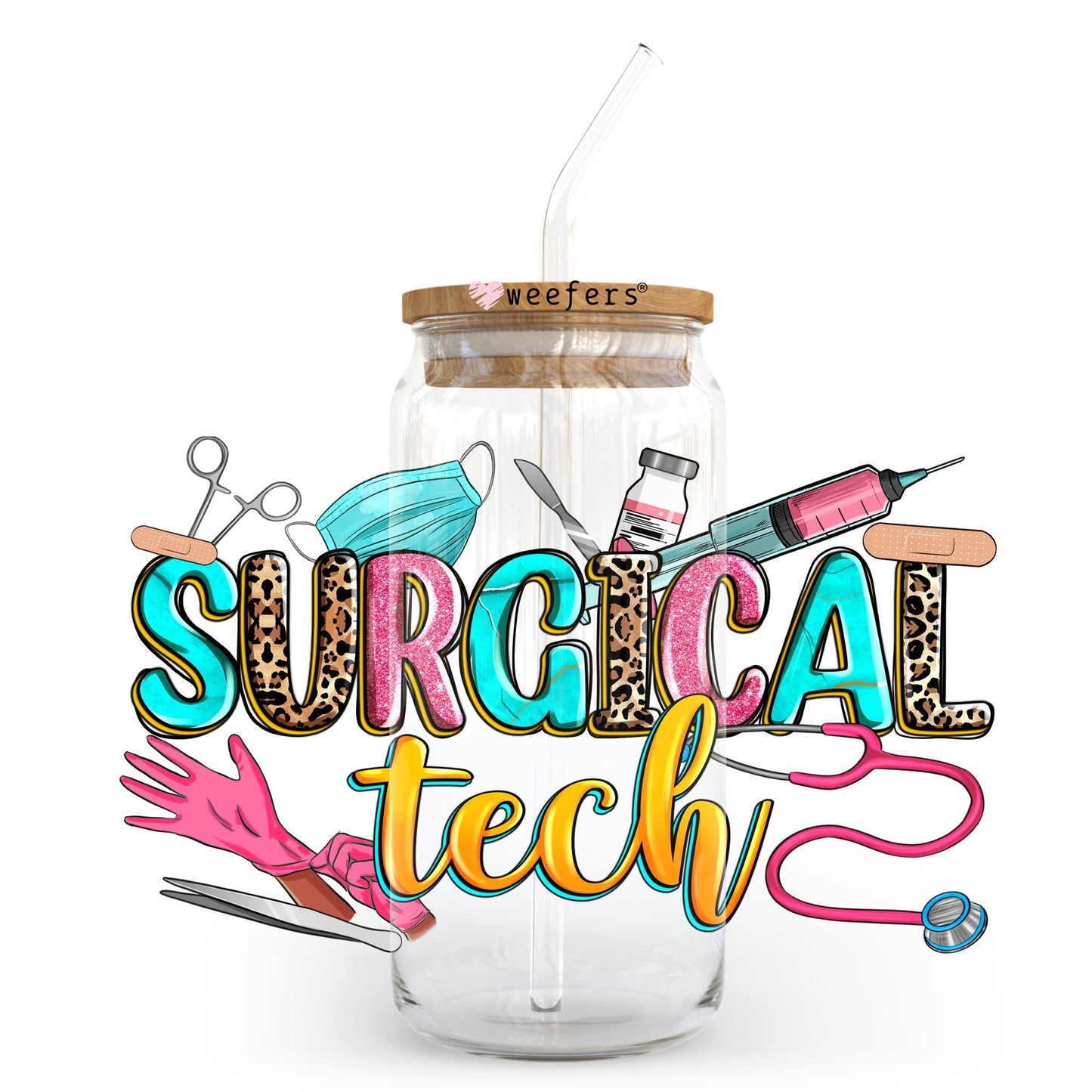 Surgical Tech 20oz Libbey Glass Can UV DTF or Sublimation Wrap - Decal Transfer - Weefers