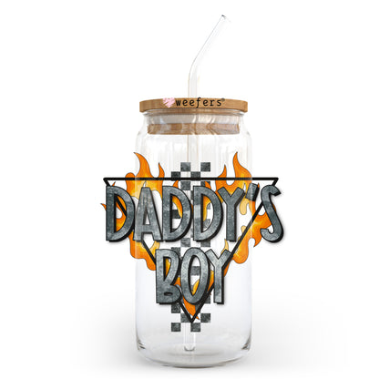 Daddy's Boy Flames 20oz Libbey Glass Can UV DTF or Sublimation Decal Transfer - Weefers