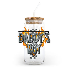 Load image into Gallery viewer, a mason jar with a straw in it with the words daddy&#39;s boy on
