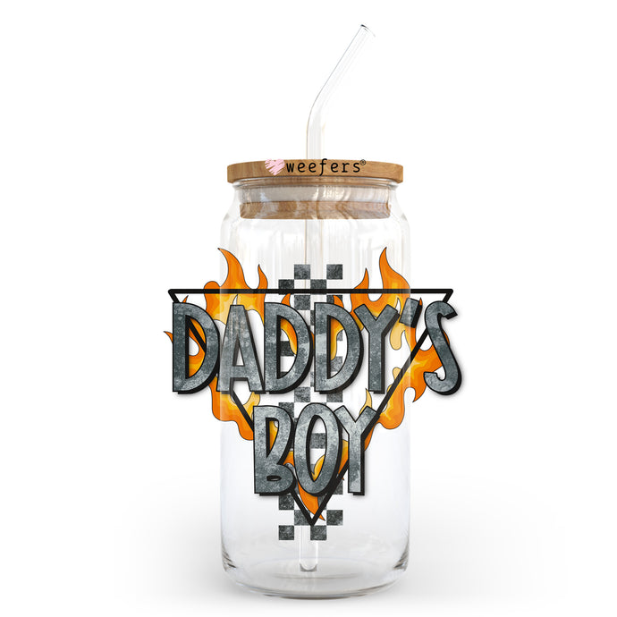 a mason jar with a straw in it with the words daddy's boy on