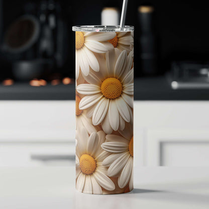 20oz Skinny Tumbler Wrap - 3D Cream Daisies - Weefers