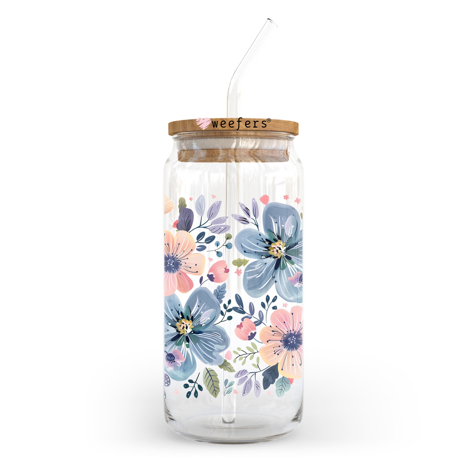 Pink And Blue Flowers 20oz Libbey Glass Can, 34oz Hip Sip, 40oz Tumbler, 24oz Cold Cup UV DTF or Sublimation Decal Transfer - Weefers