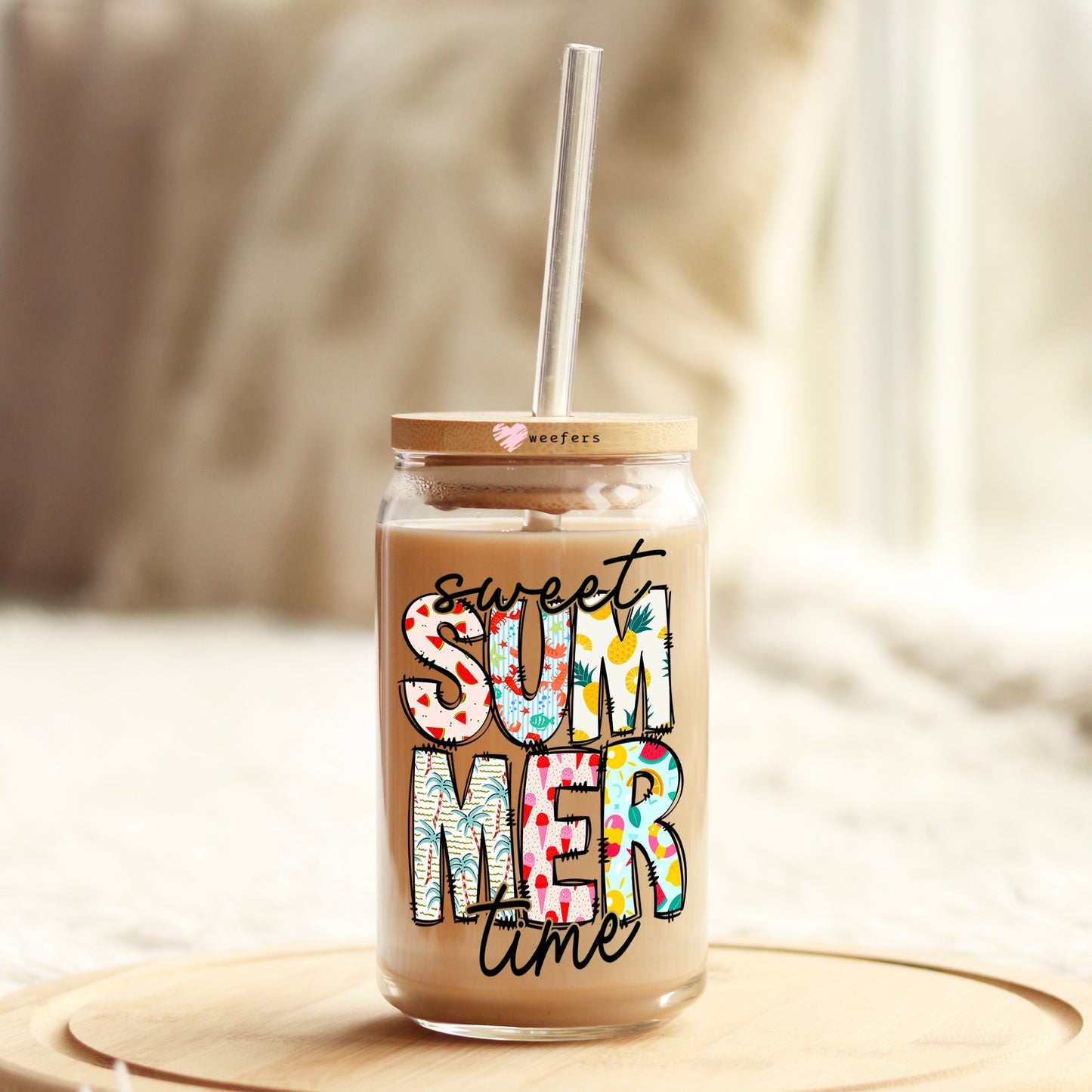 Sweet Summertime 16oz Libbey Glass Can UV DTF or Sublimation Wrap - Decal Transfer - Weefers