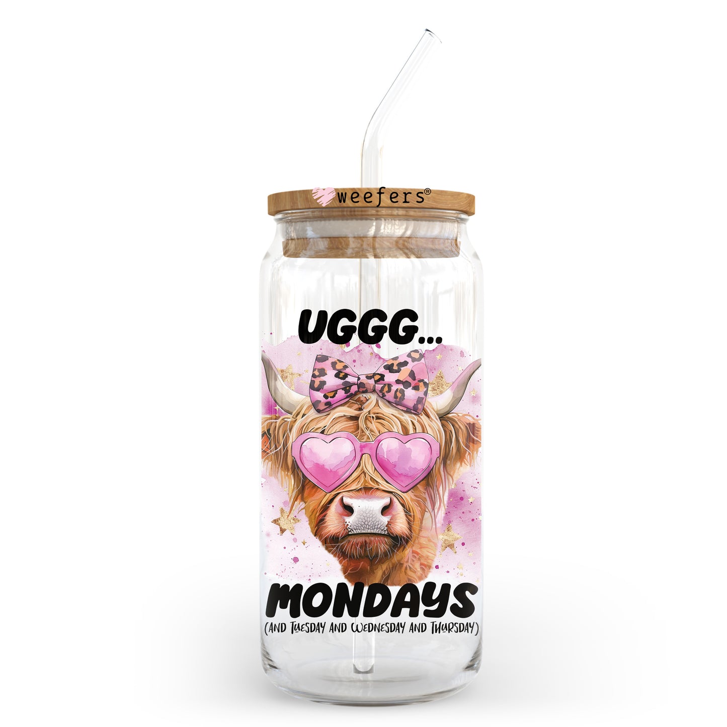 Uggg Mondays Highlander Cow 20oz Libbey Glass Can, 34oz Hip Sip, 40oz Tumbler, 24oz Cold Cup UV DTF or Sublimation Decal Transfer - Weefers