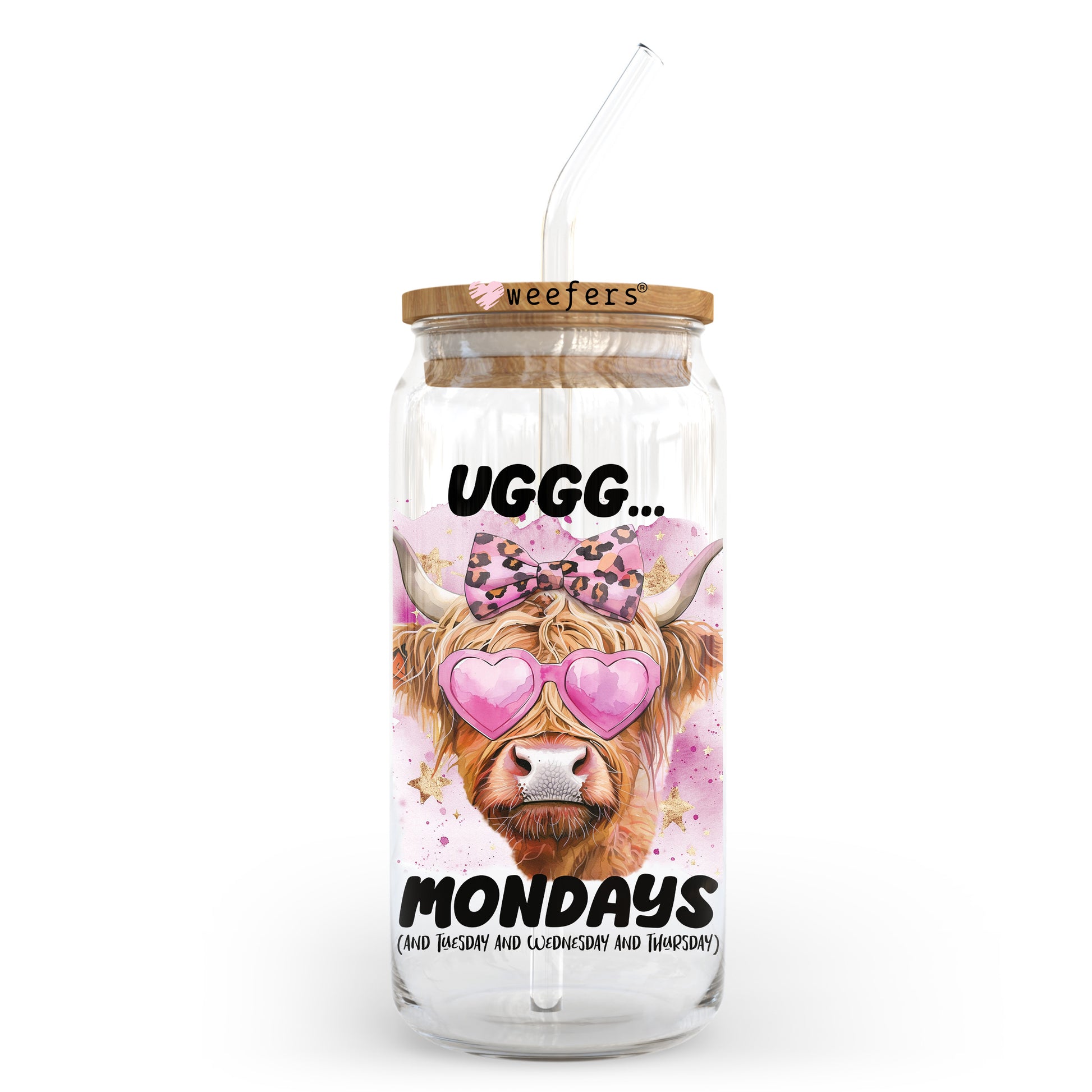 Uggg Mondays Highlander Cow 20oz Libbey Glass Can, 34oz Hip Sip, 40oz Tumbler, 24oz Cold Cup UV DTF or Sublimation Decal Transfer - Weefers