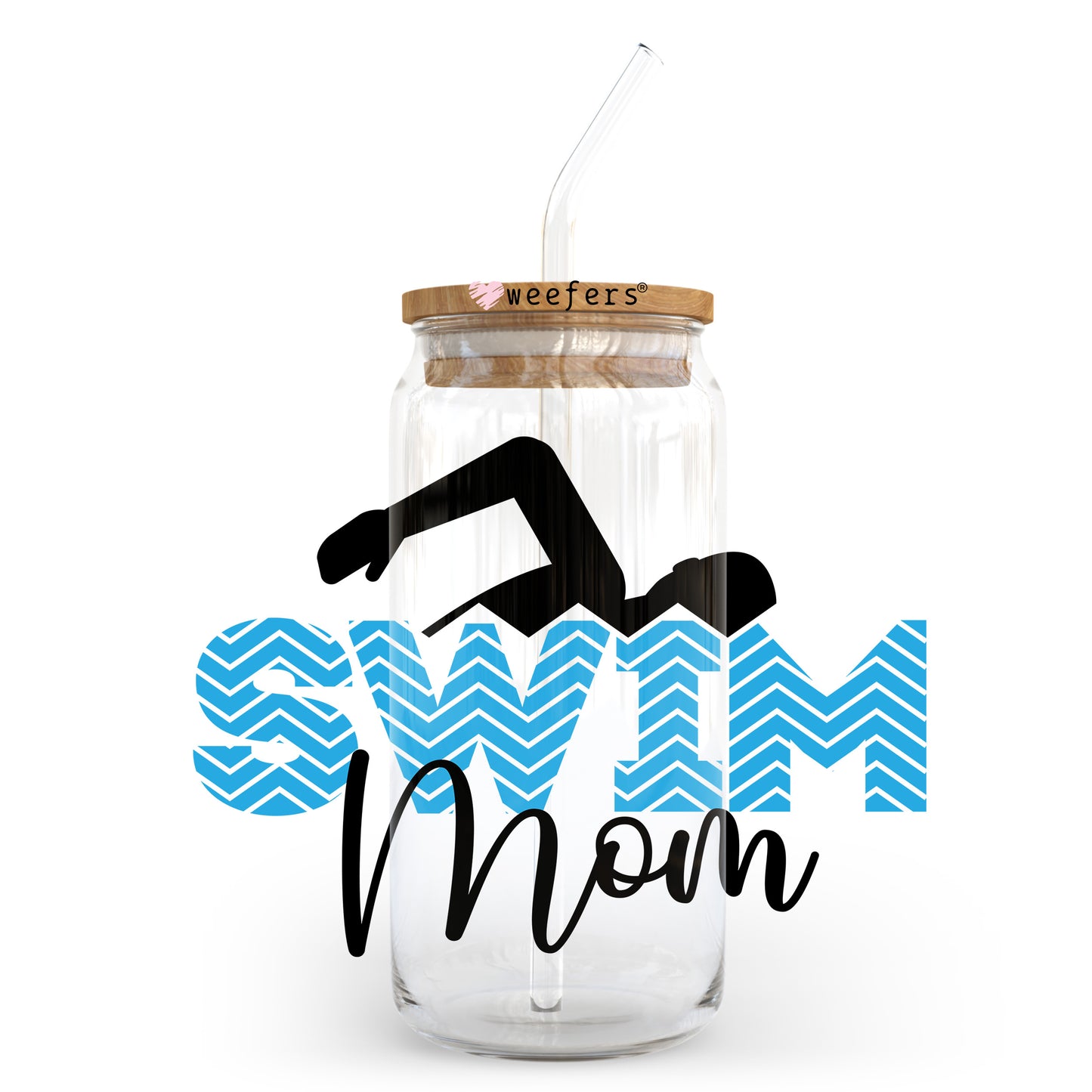 Swim Mom Blue 20oz Libbey Glass Can UV DTF or Sublimation Wrap - Decal Transfer - Weefers