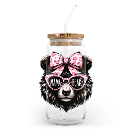 Mama Bear Pink Bow Sunglasses 20oz Libbey Glass Can, 34oz Hip Sip, 40oz Tumbler, 24oz Cold Cup UV DTF or Sublimation Decal Transfer - Weefers