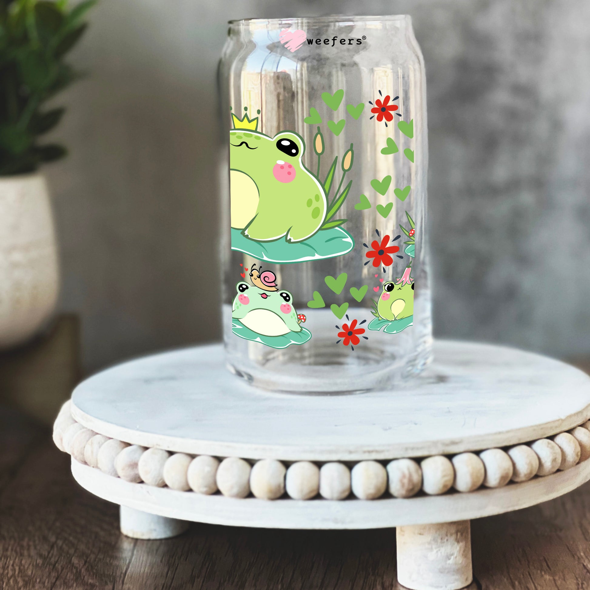 Cute Frogs 16oz Libbey Glass Can UV DTF or Sublimation Wrap - Transfer - Weefers