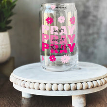 Load image into Gallery viewer, a glass jar with a pink flower on it
