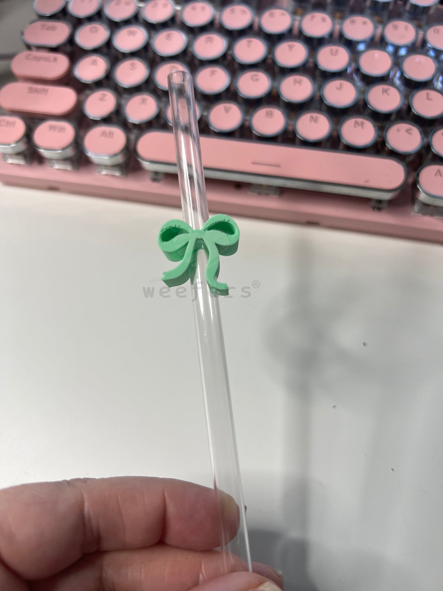 Itty Bitty Bow Straw Toppers - Pack of 5 Mint Green - Pack of 5 Weefers