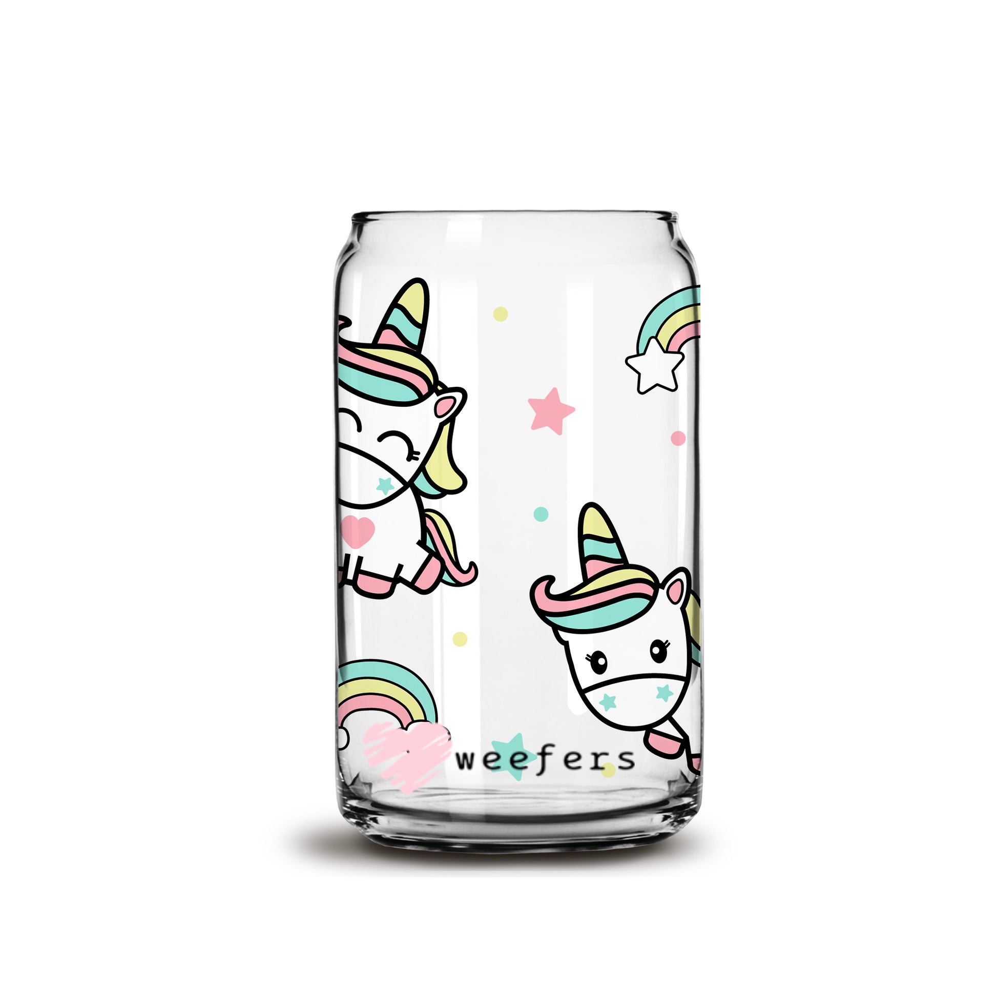 Rainbow Unicorn 16oz Libbey Glass Can UV DTF or Sublimation Wrap - Decal - Weefers