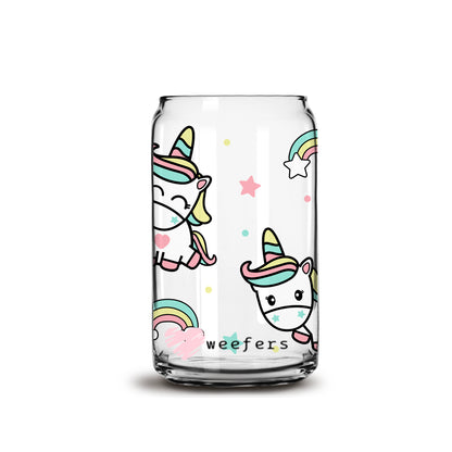 Rainbow Unicorn 16oz Libbey Glass Can UV DTF or Sublimation Wrap - Decal - Weefers