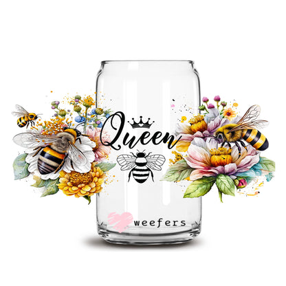 Queen Bee Floral 16oz Libbey Glass Can UV DTF or Sublimation Cup Wrap - Decal Transfer - Weefers