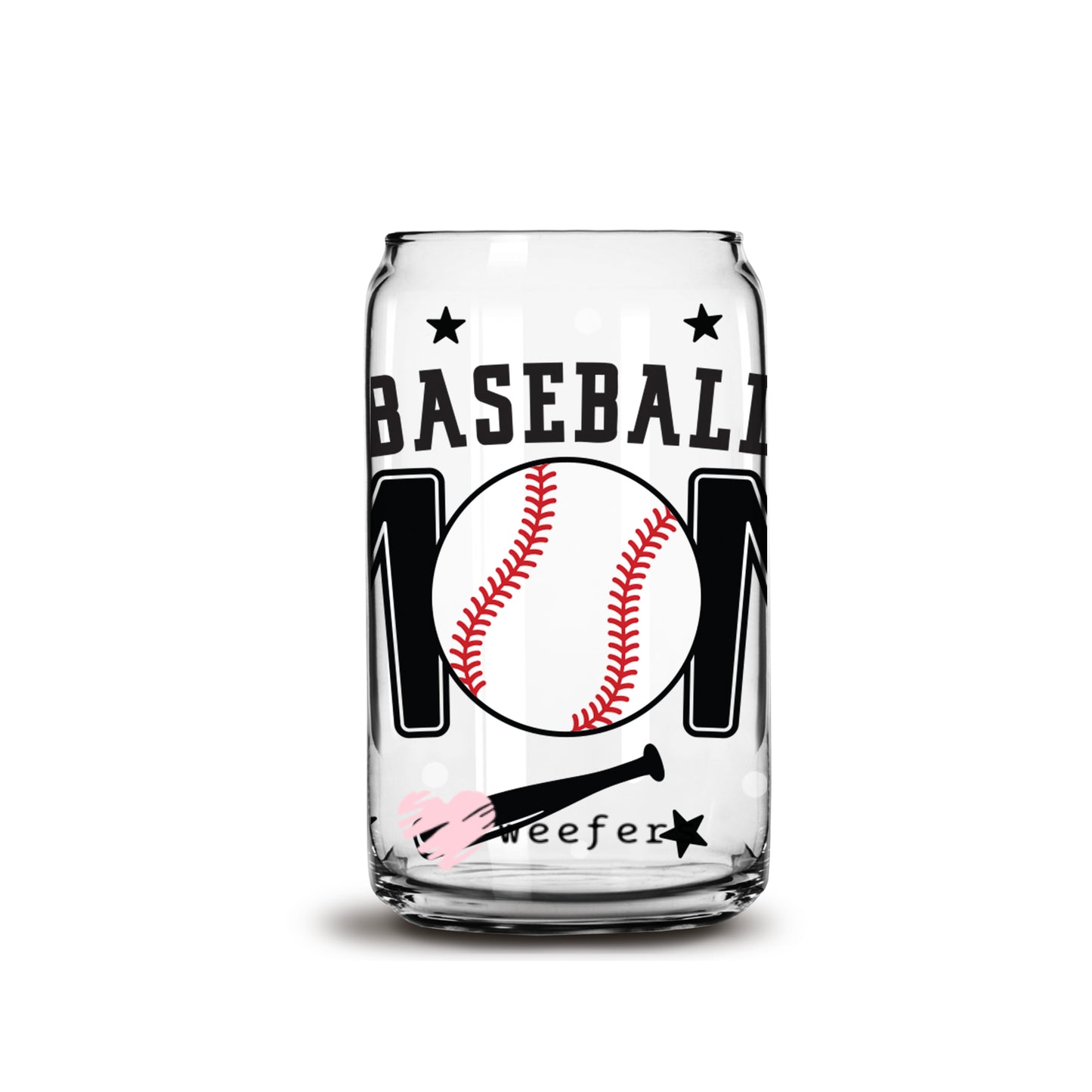 Baseball Mom Bats and Balls 16oz Libbey Glass Can UV DTF or Sublimation Wrap - Decal - Weefers