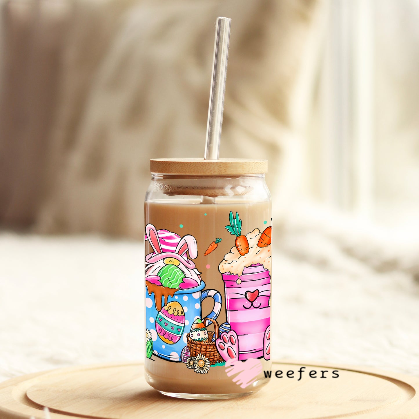 Easter Coffee Latte Libbey Glass Can UV DTF or Sublimation Wrap - Decal - Weefers