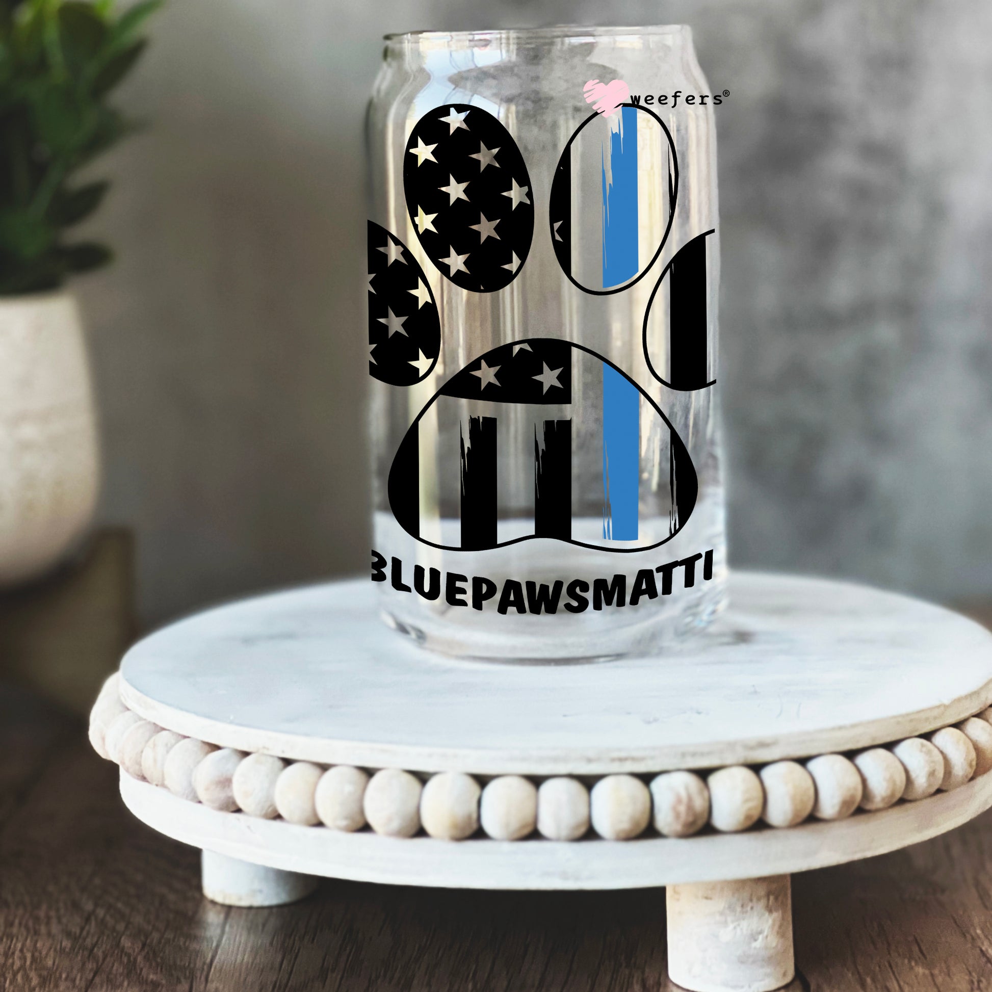 BluePawsmatter Ver 2 Police 16oz Libbey Glass Can UV DTF or Sublimation Wrap - Decal - Weefers