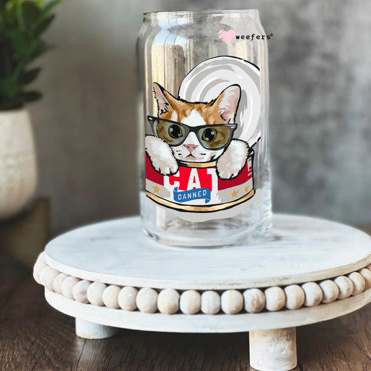 Cat Canned 16oz Libbey Glass Can UV DTF or Sublimation Cup Wrap - Decal Transfer Weefers