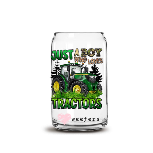 Just a Boy Who Loves Tractors 16oz Libbey Glass Can UV DTF or Sublimation Cup Wrap - Decal Transfer - Weefers