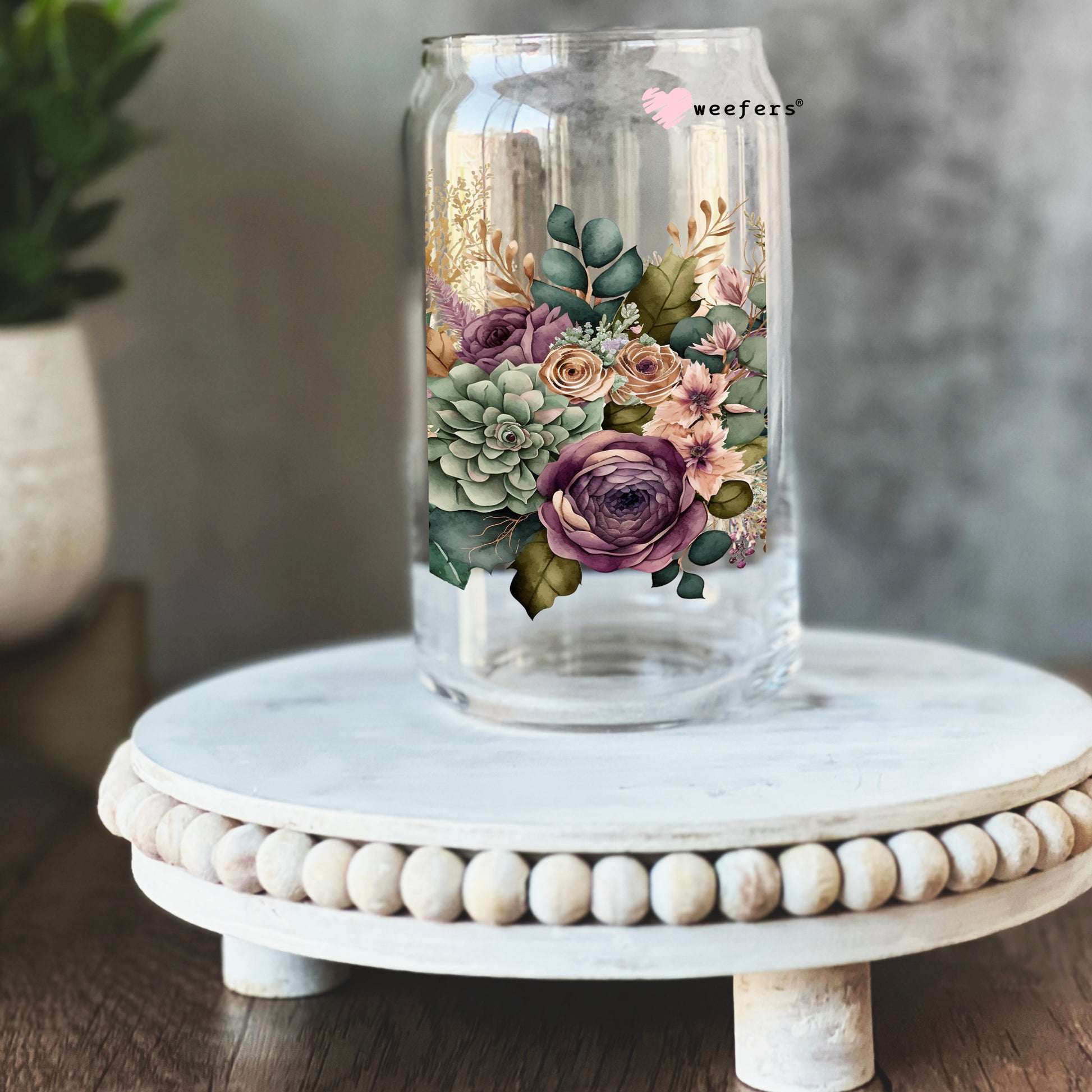 succulent swag Floral Succulent Swag 16oz Libbey Glass Can UV DTF or Sublimation Wrap