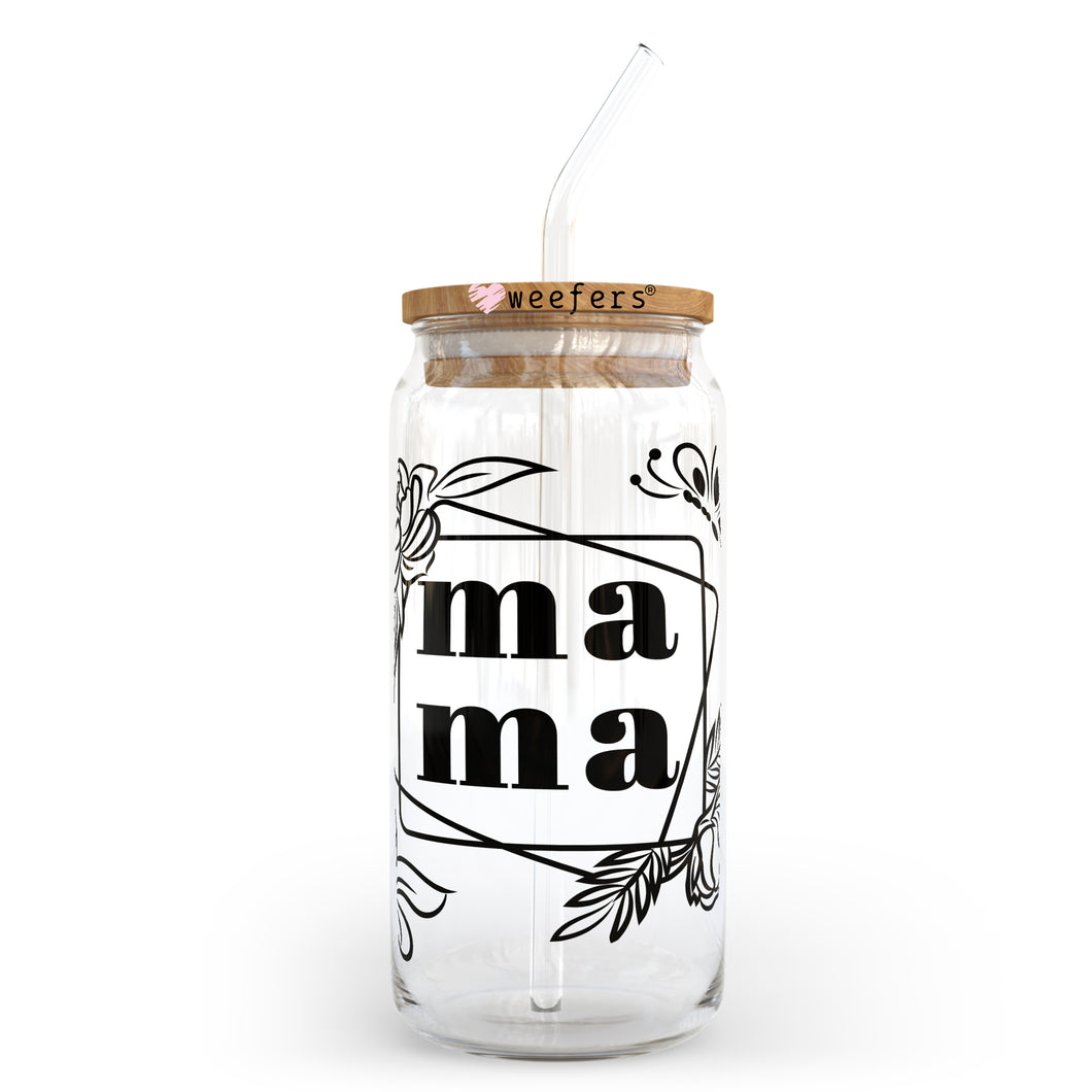 Black Floral MaMa 20oz Libbey Glass Can UV-DTF or Sublimation Wrap - Decal
