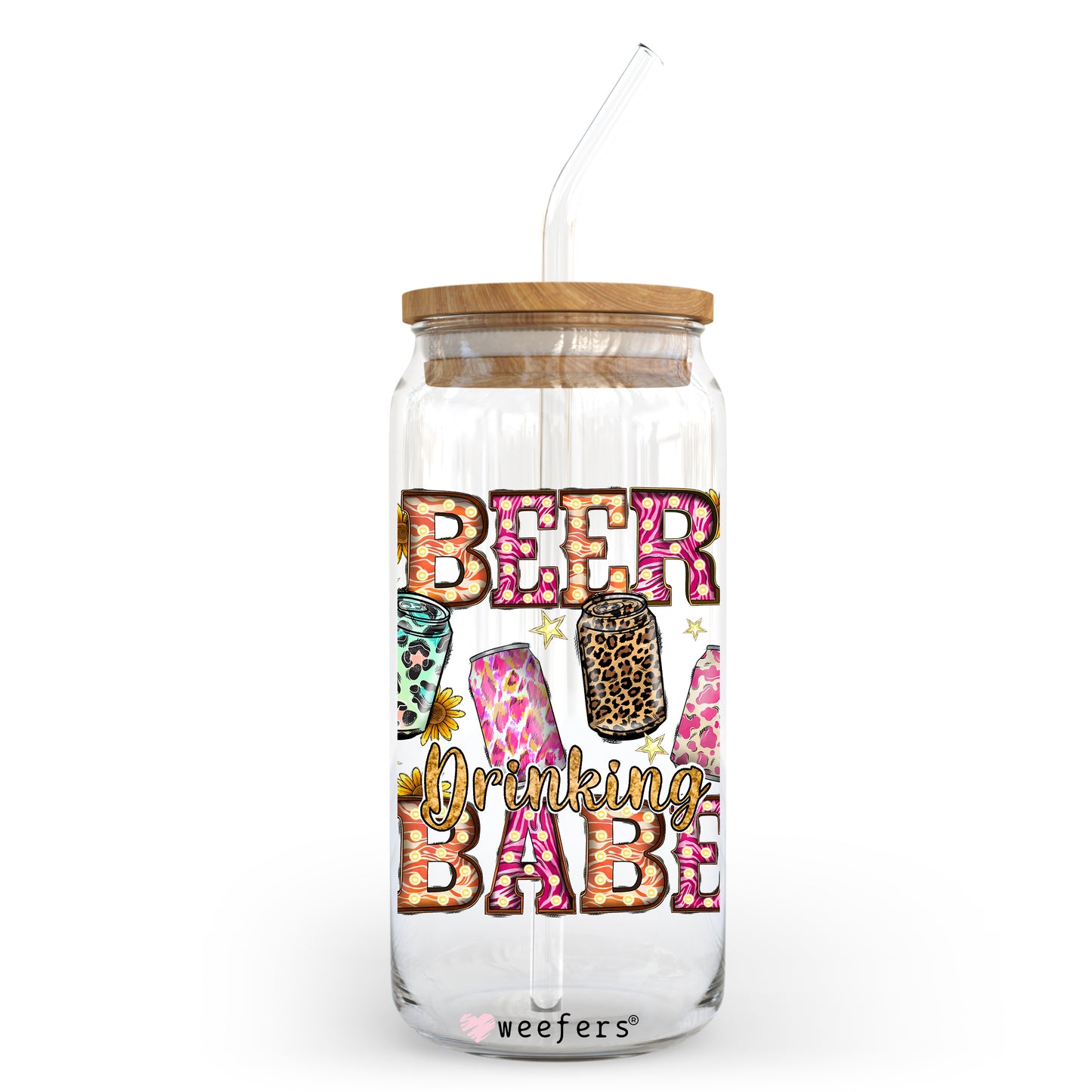 Western Beer Drinking Babe 20oz Libbey Glass Can, 34oz Hip Sip, 40oz Tumbler UV DTF or Sublimation Decal Transfer - Weefers