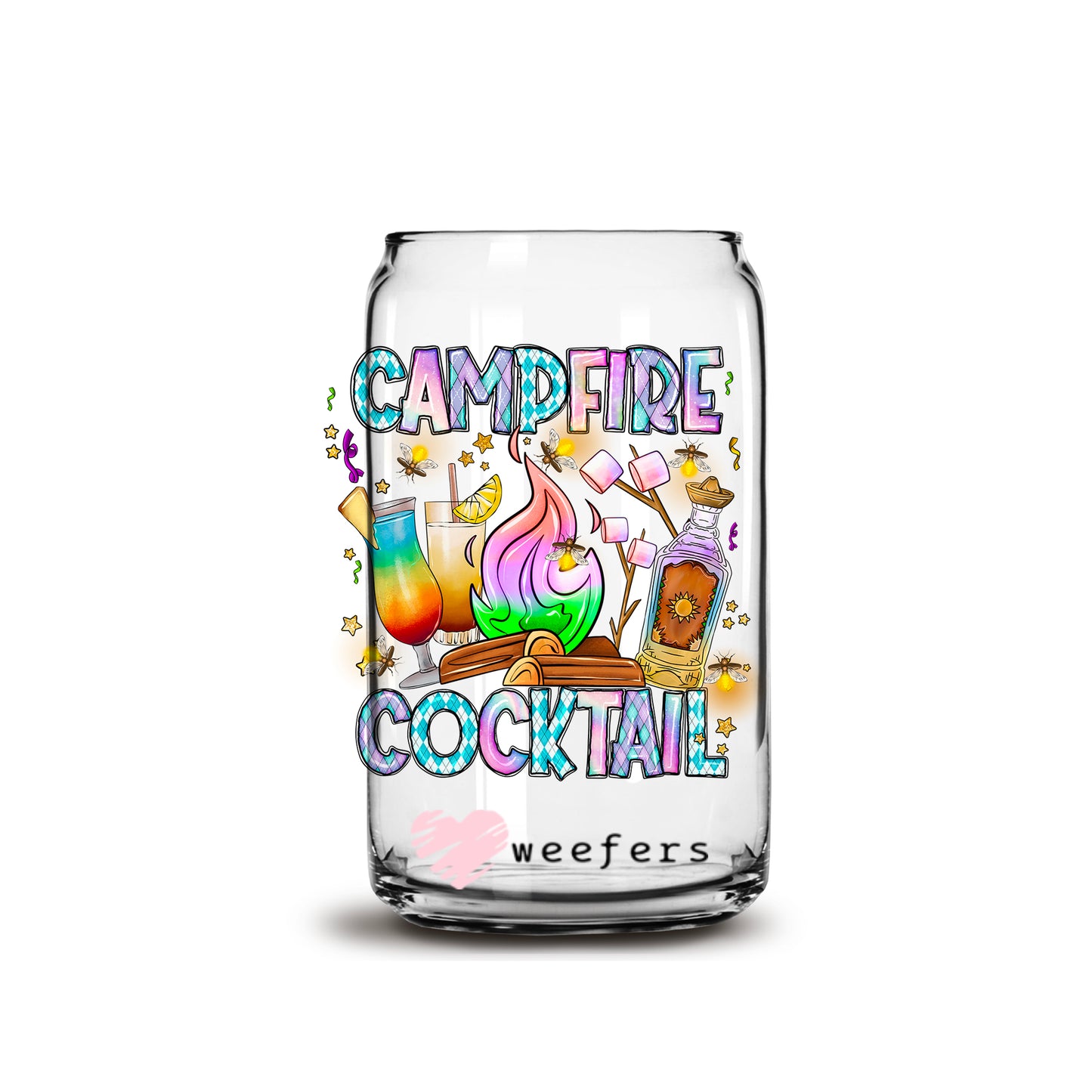 Campfire Cocktails 16oz Libbey Glass Can UV DTF or Sublimation Wrap - Decal - Weefers