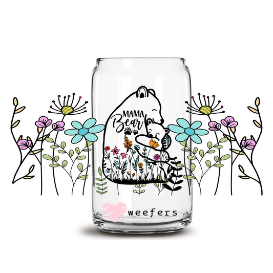 Mama Bear Wildflowers 16oz Libbey Glass Can UV DTF or Sublimation Cup Wrap - Decal Transfer - Weefers