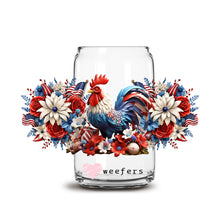 Load image into Gallery viewer, a glass jar with a rooster and flowers in it
