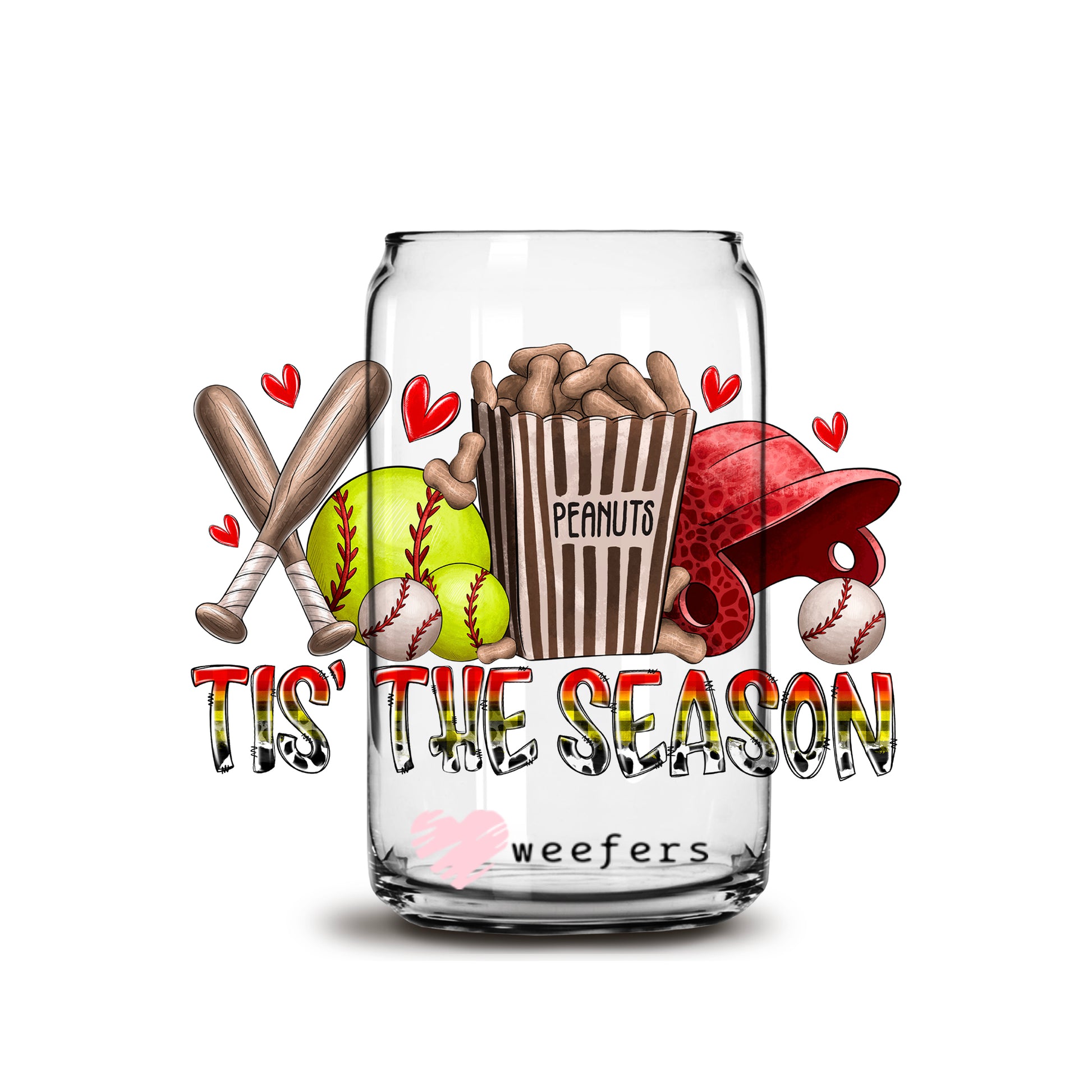 Tis The Season Softball Libbey Glass Can UV DTF or Sublimation Wrap - Decal - Weefers