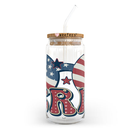 4th of July America Sunglasses 20oz Libbey Glass Can, 34oz Hip Sip, 40oz Tumbler UV DTF or Sublimation Decal Transfer - Weefers