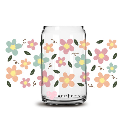 Retro Boho Daisies 16oz Libbey Glass Can UV DTF or Sublimation Wrap - Decal - Weefers