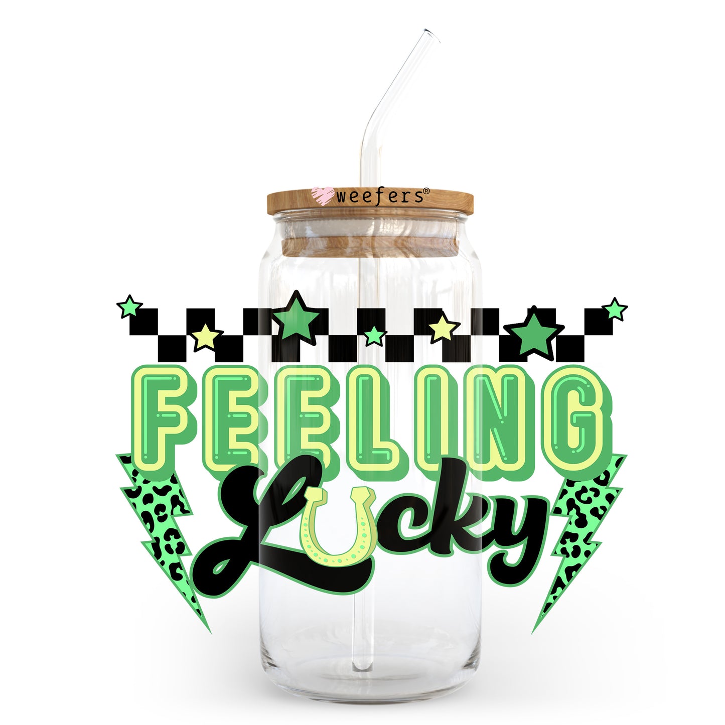 Feeling Lucky St. Patrick's Day 20oz Libbey Glass Can UV DTF or Sublimation Wrap - Decal Transfer - Weefers