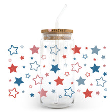 Load image into Gallery viewer, 4th of July Red White and Blue Stars 20oz Libbey Glass Can UV-DTF or Sublimation Wrap - Decal

