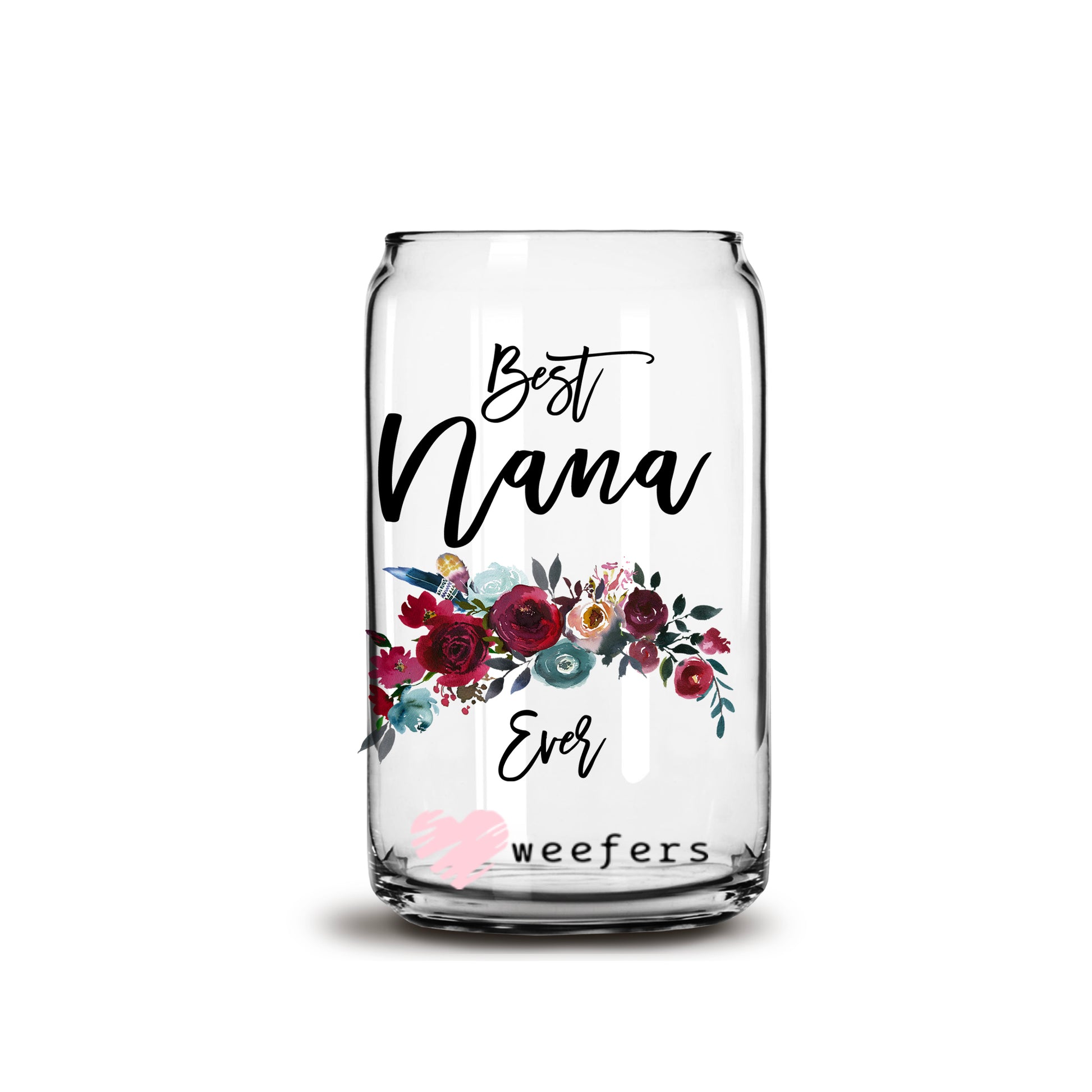 Best Nana Ever Burgundy Floral 16oz Libbey Glass Can UV DTF or Sublimation Wrap - Decal - Weefers